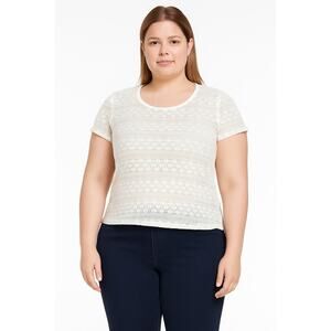 Excellent American Eagle White Lace Sheer Short Sleeve Blouse Women’s Large